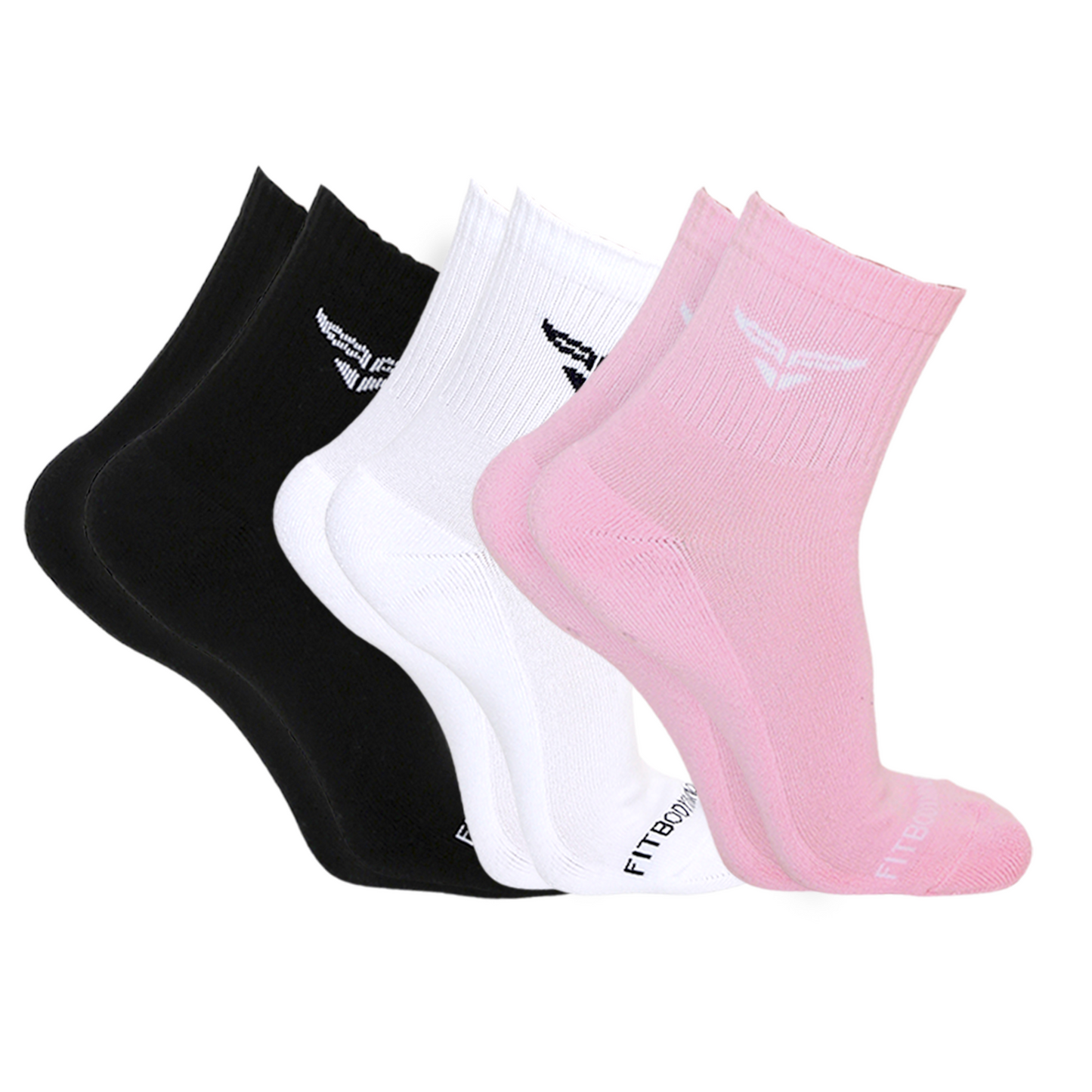 CUSHIONED MID CUT CREW ASSORTED COLORS SOCKS - PACK OF 3