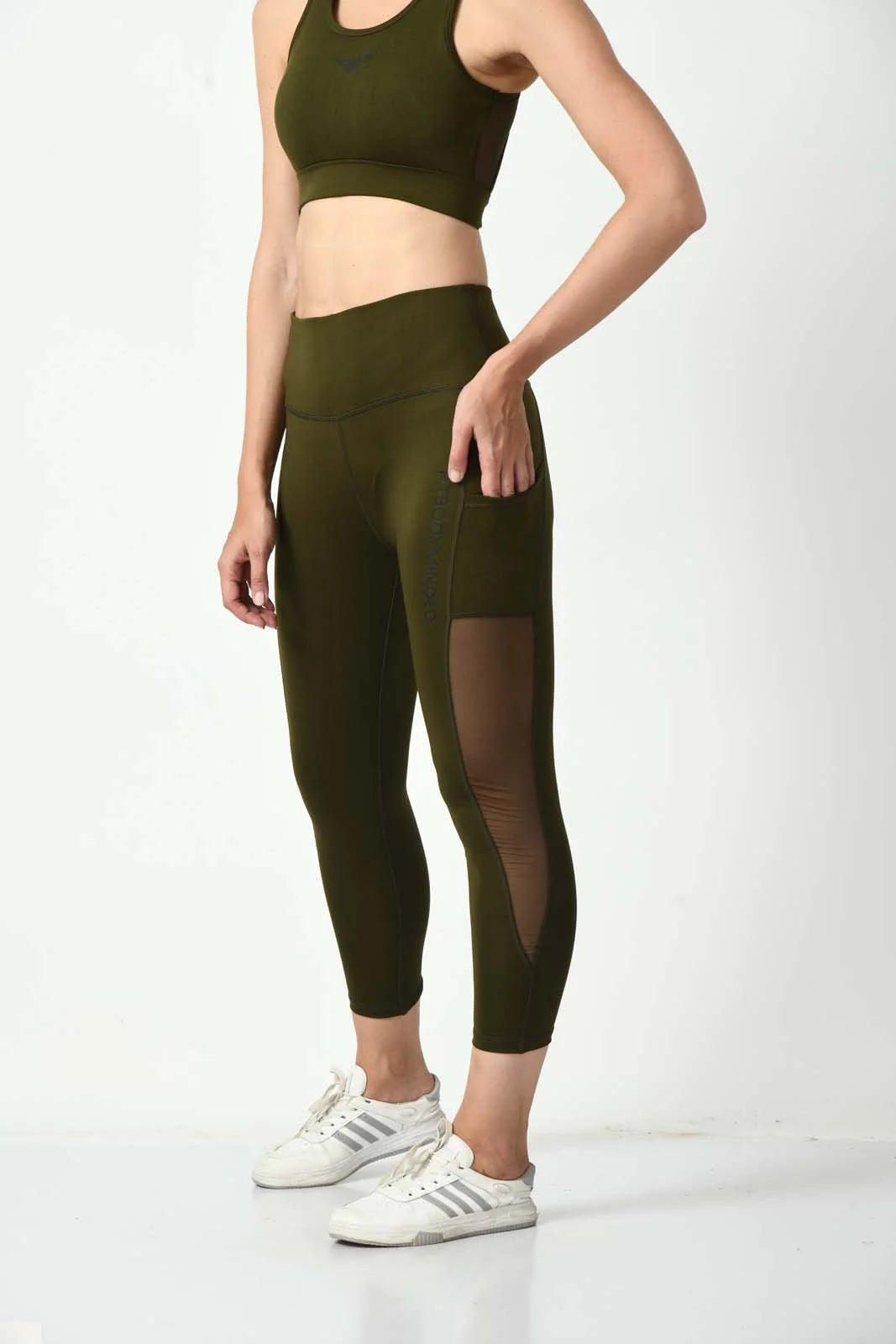 Girl On The Run Mesh Olive Green Leggings
