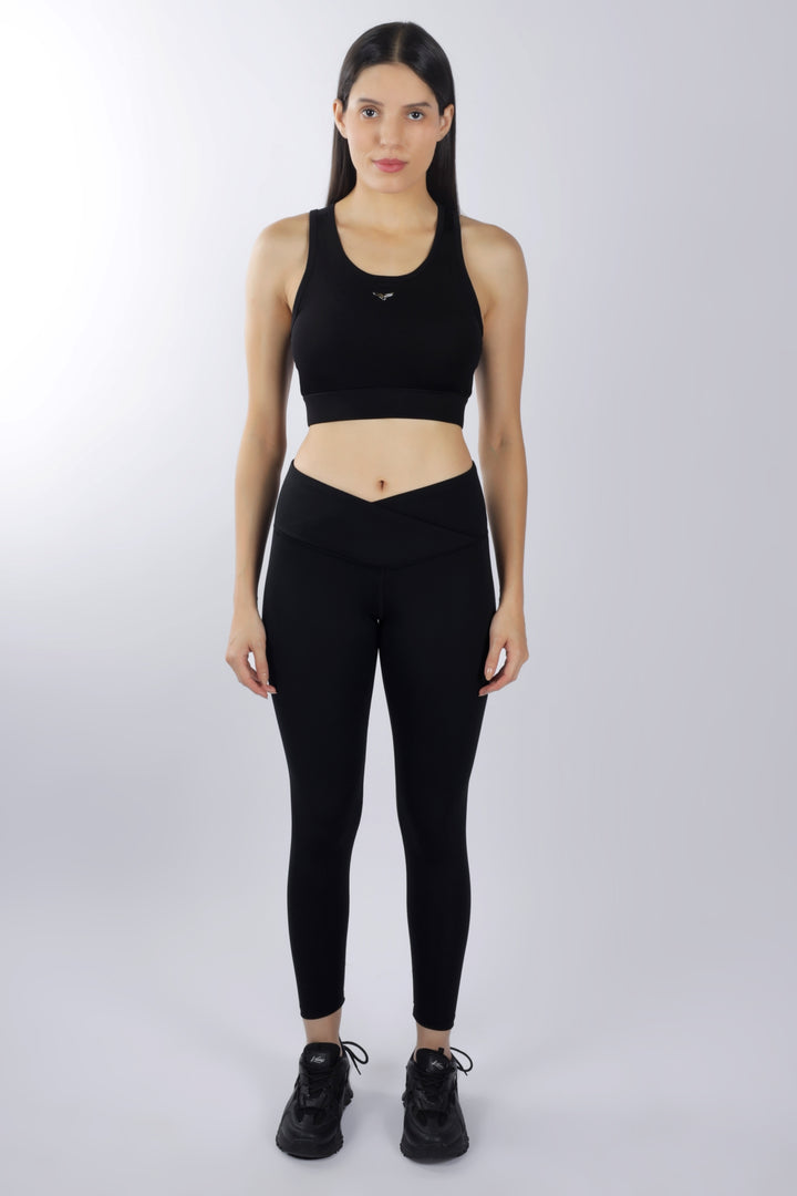 Cross Waist Band Black Leggings