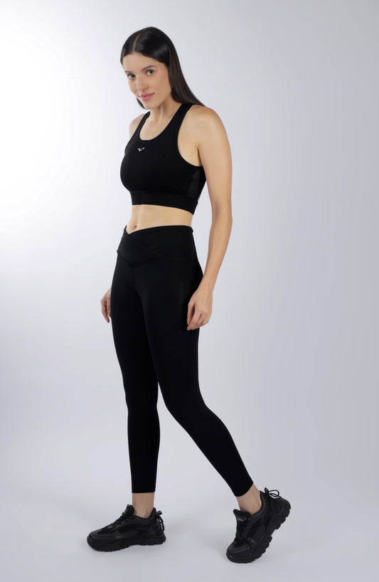 Cross Waist Band Black Leggings
