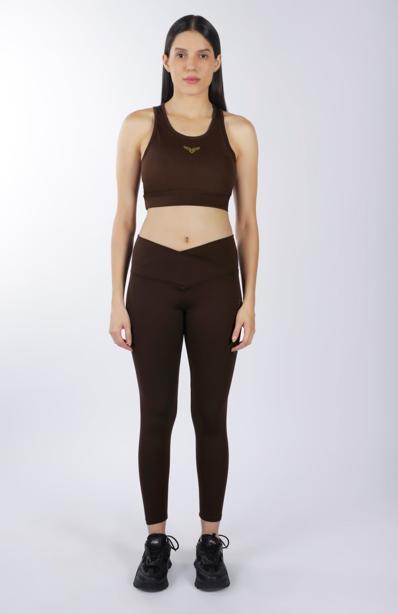 Cross Waist Band Coffee Brown Leggings