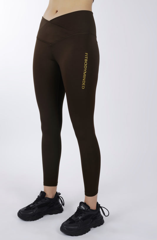 Cross Waist Band Coffee Brown Leggings