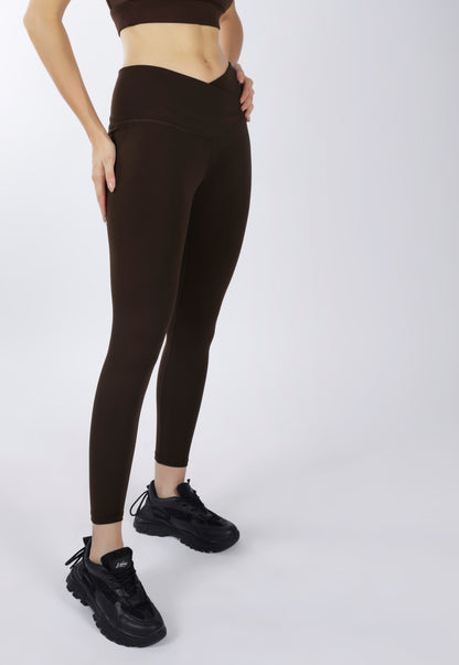 Cross Waist Band Coffee Brown Leggings