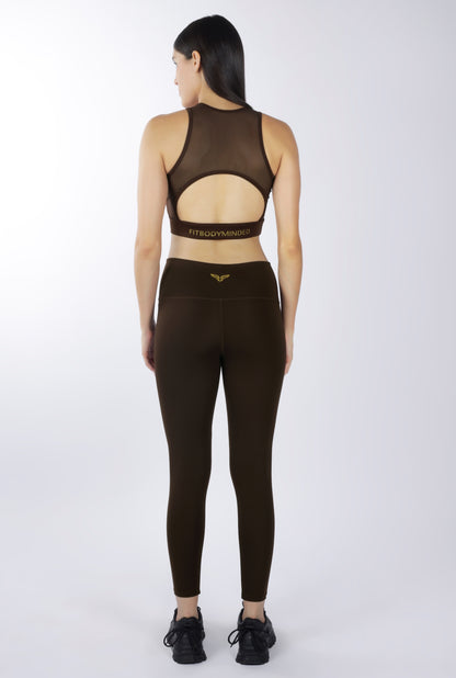 Cross Waist Band Coffee Brown Leggings