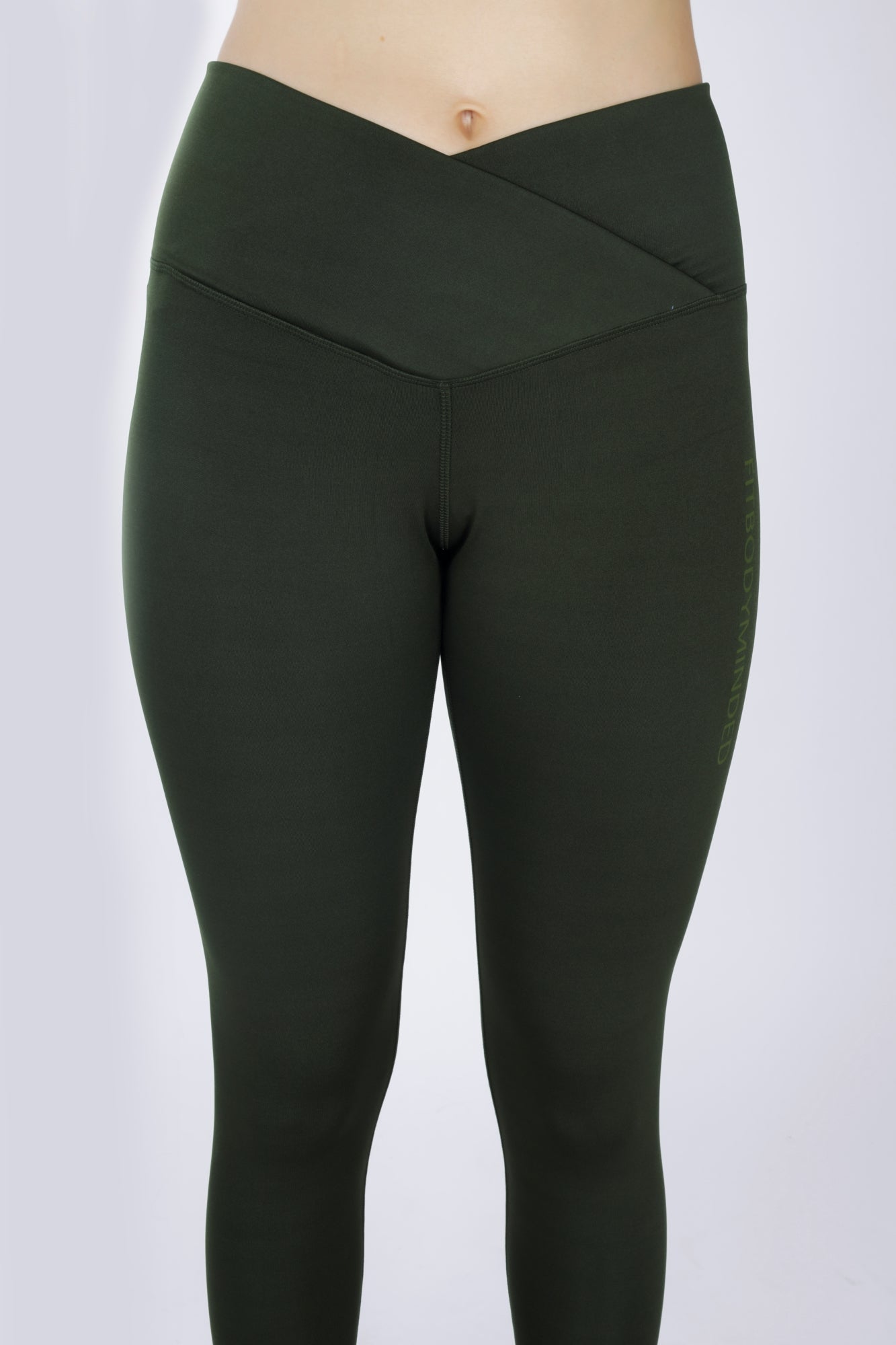 Cross Waist Band Olive Green Leggings