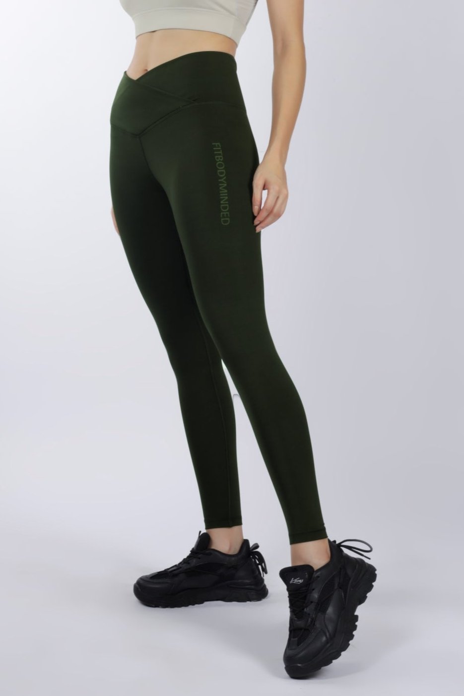 Cross Waist Band Olive Green Leggings