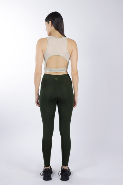 Cross Waist Band Olive Green Leggings