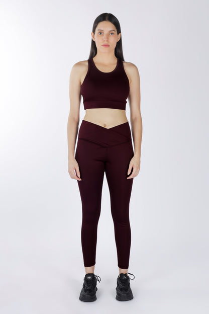 Cross Waist Band Cherry Red Leggings