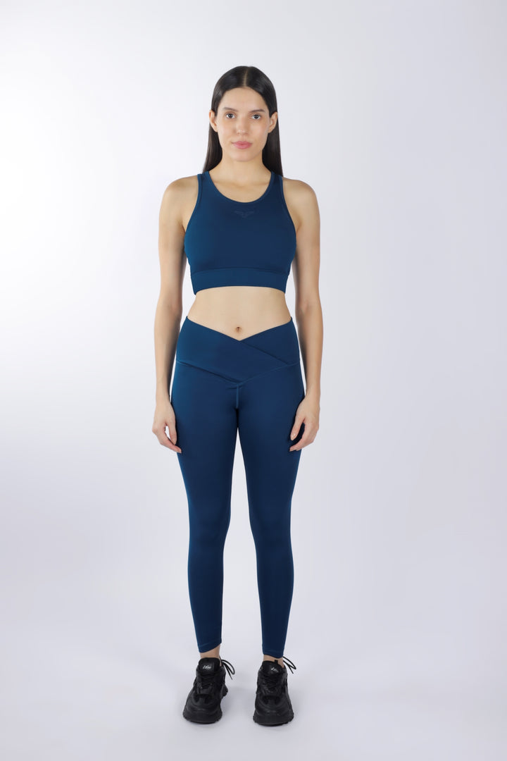 Cross Waist Band Blue Leggings