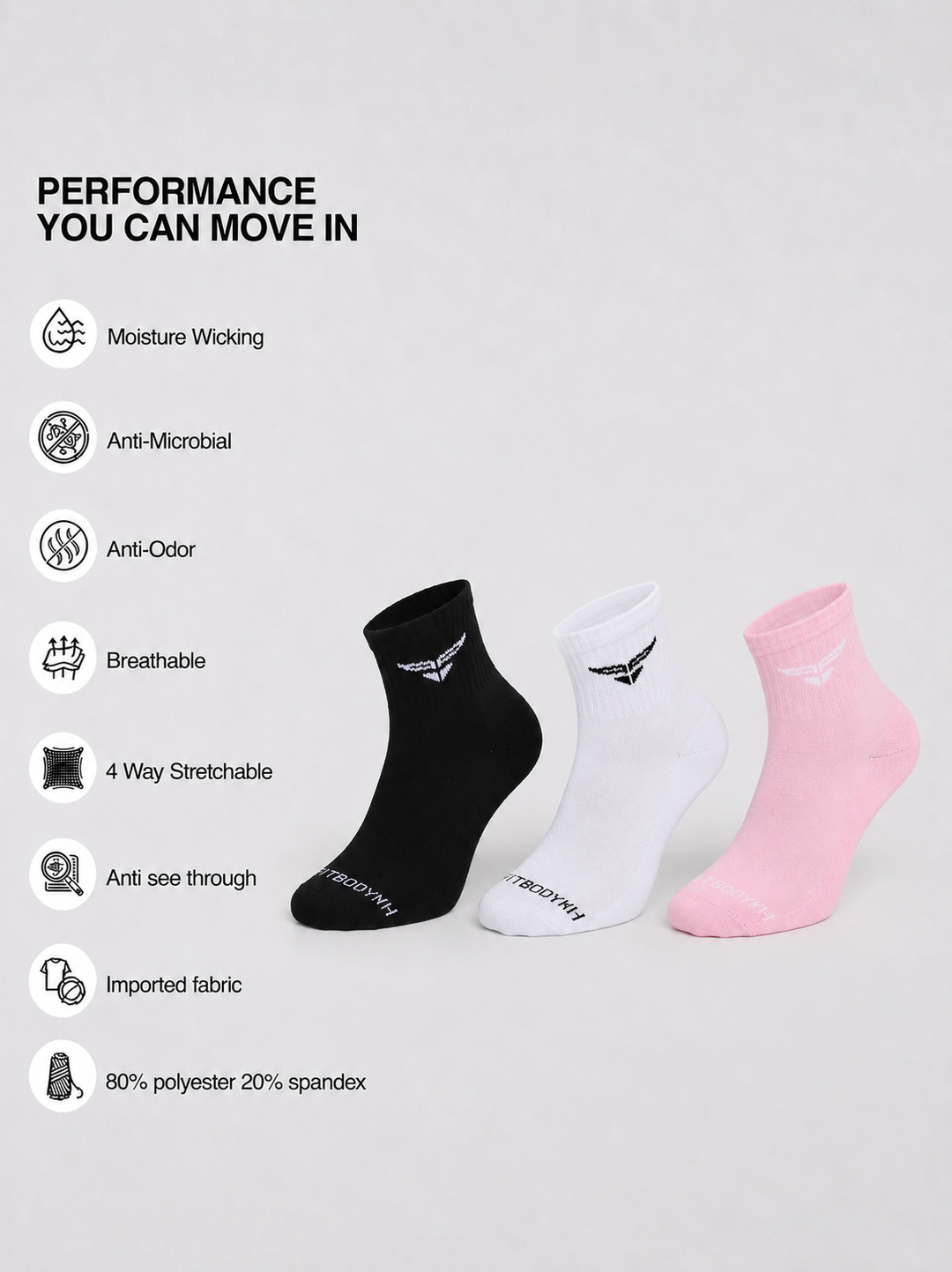 CUSHIONED MID CUT CREW PINK SOCKS - PACK OF 3