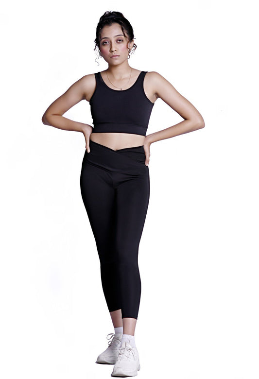 Cross Waist Band Leggings Black 1