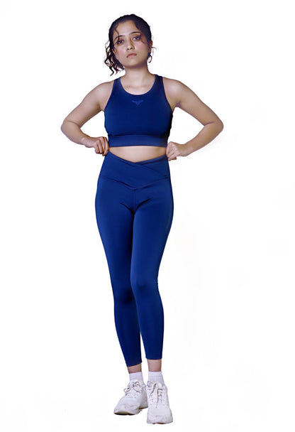 Cross Waist Band Leggings Blue 1