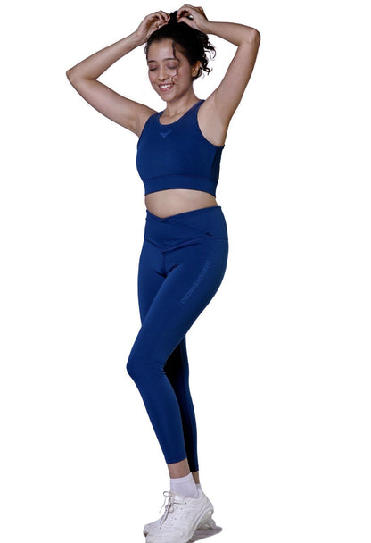 Cross Waist Band Leggings Blue 3