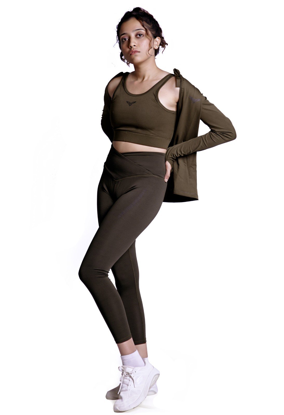 Cross Waist Band Leggings Olive Green 1