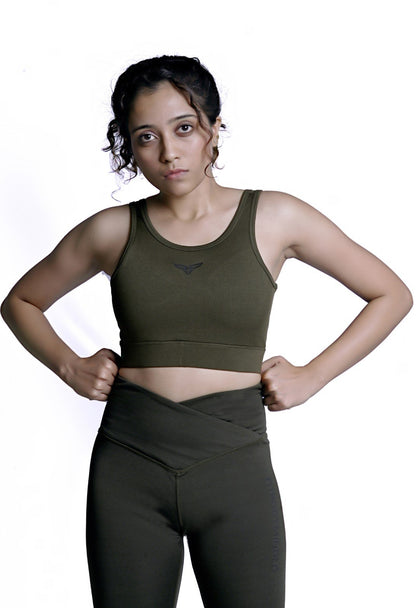 Cross Waist Band Leggings Olive Green 3