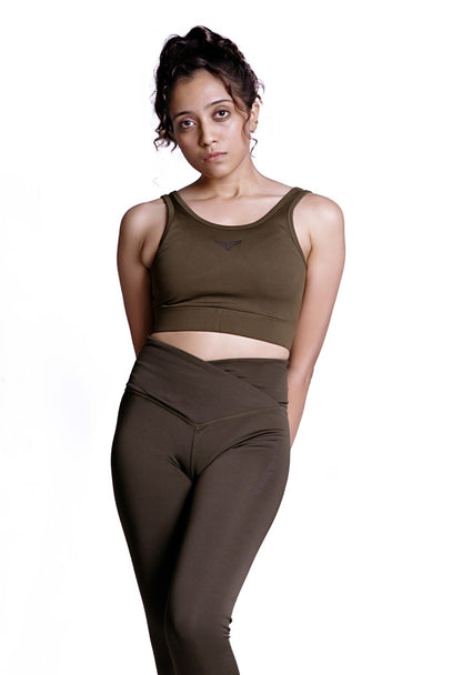 Cross Waist Band Leggings Olive Green 4