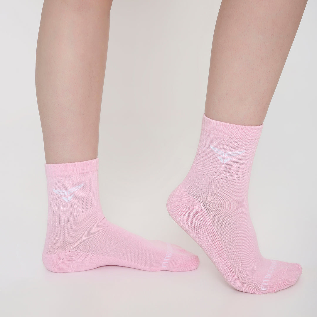 CUSHIONED MID CUT CREW PINK SOCKS - PACK OF 3