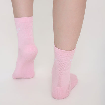 CUSHIONED MID CUT CREW PINK SOCKS - PACK OF 3