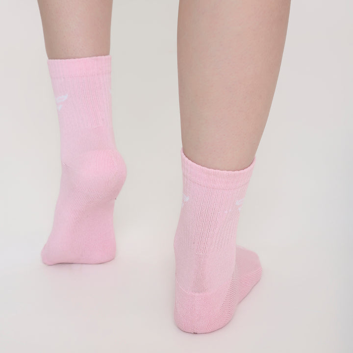 CUSHIONED MID CUT CREW PINK SOCKS - PACK OF 3