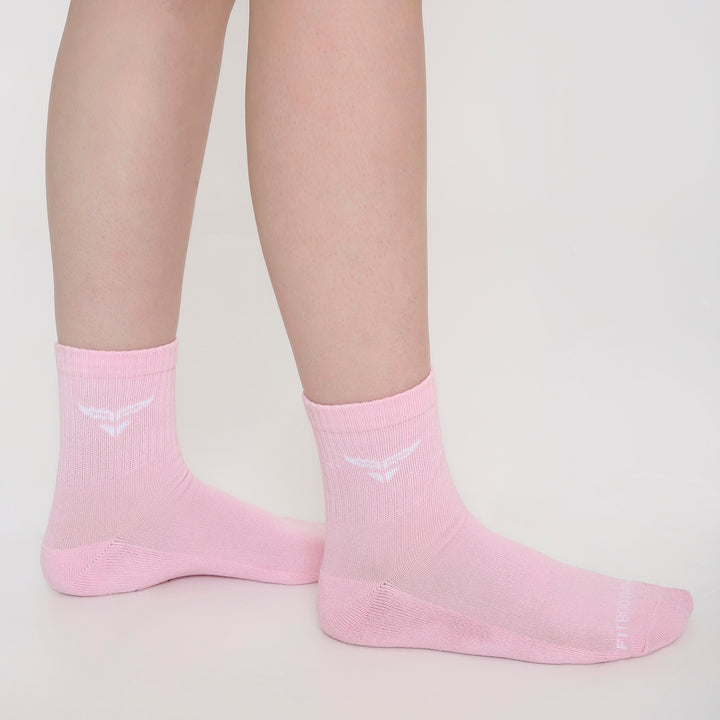 CUSHIONED MID CUT CREW PINK SOCKS - PACK OF 3