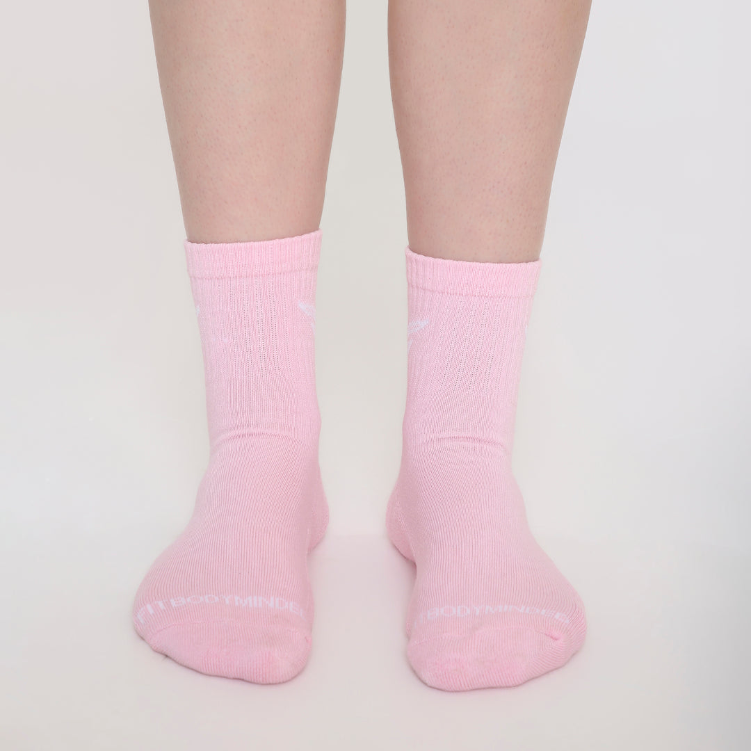 CUSHIONED MID CUT CREW PINK SOCKS - PACK OF 3