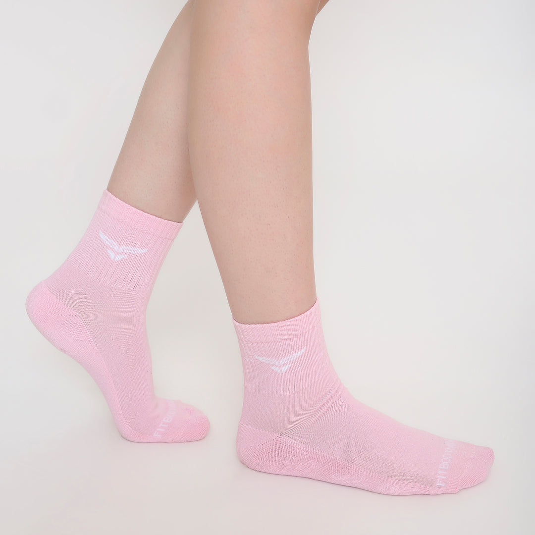 CUSHIONED MID CUT CREW PINK SOCKS - PACK OF 3