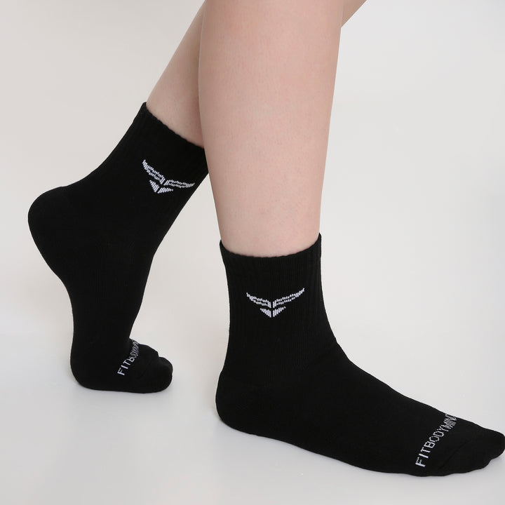 CUSHIONED MID CUT CREW BLACK SOCKS - PACK OF 3
