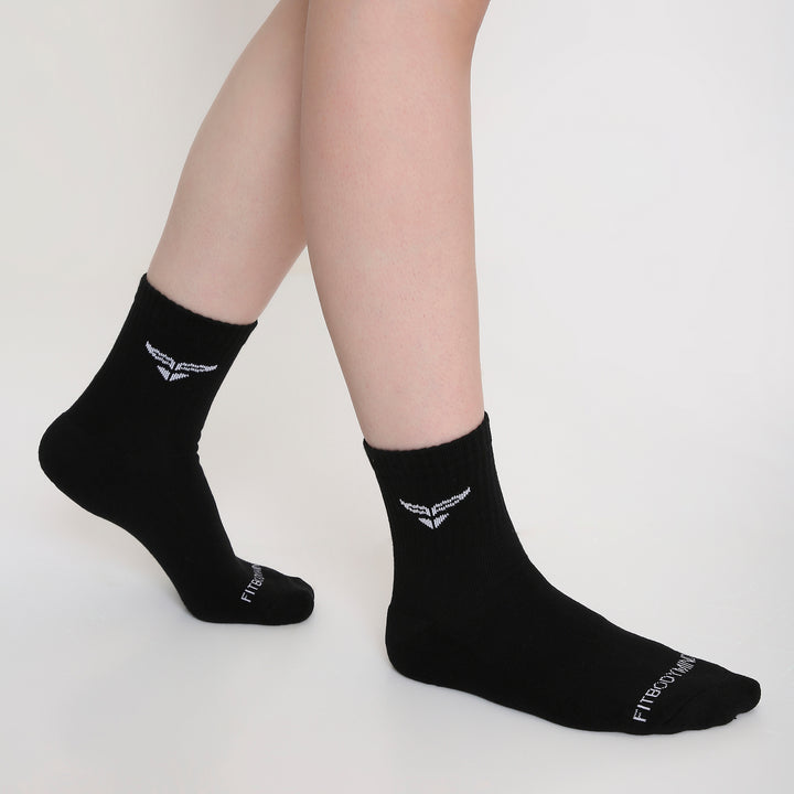CUSHIONED MID CUT CREW BLACK SOCKS - PACK OF 3