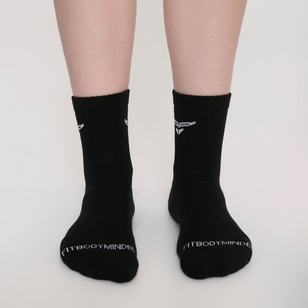 CUSHIONED MID CUT CREW BLACK SOCKS - PACK OF 3