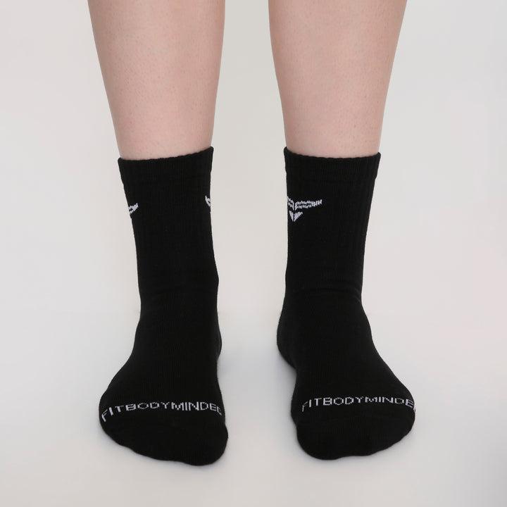 CUSHIONED MID CUT CREW BLACK SOCKS - PACK OF 3