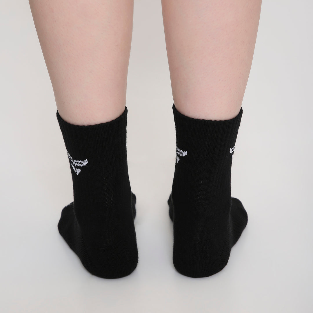 CUSHIONED MID CUT CREW BLACK SOCKS - PACK OF 3