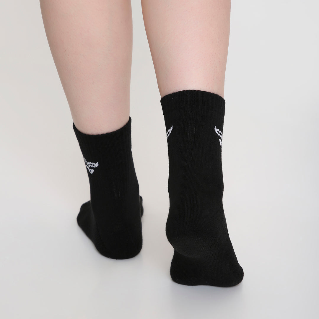 CUSHIONED MID CUT CREW BLACK SOCKS - PACK OF 3