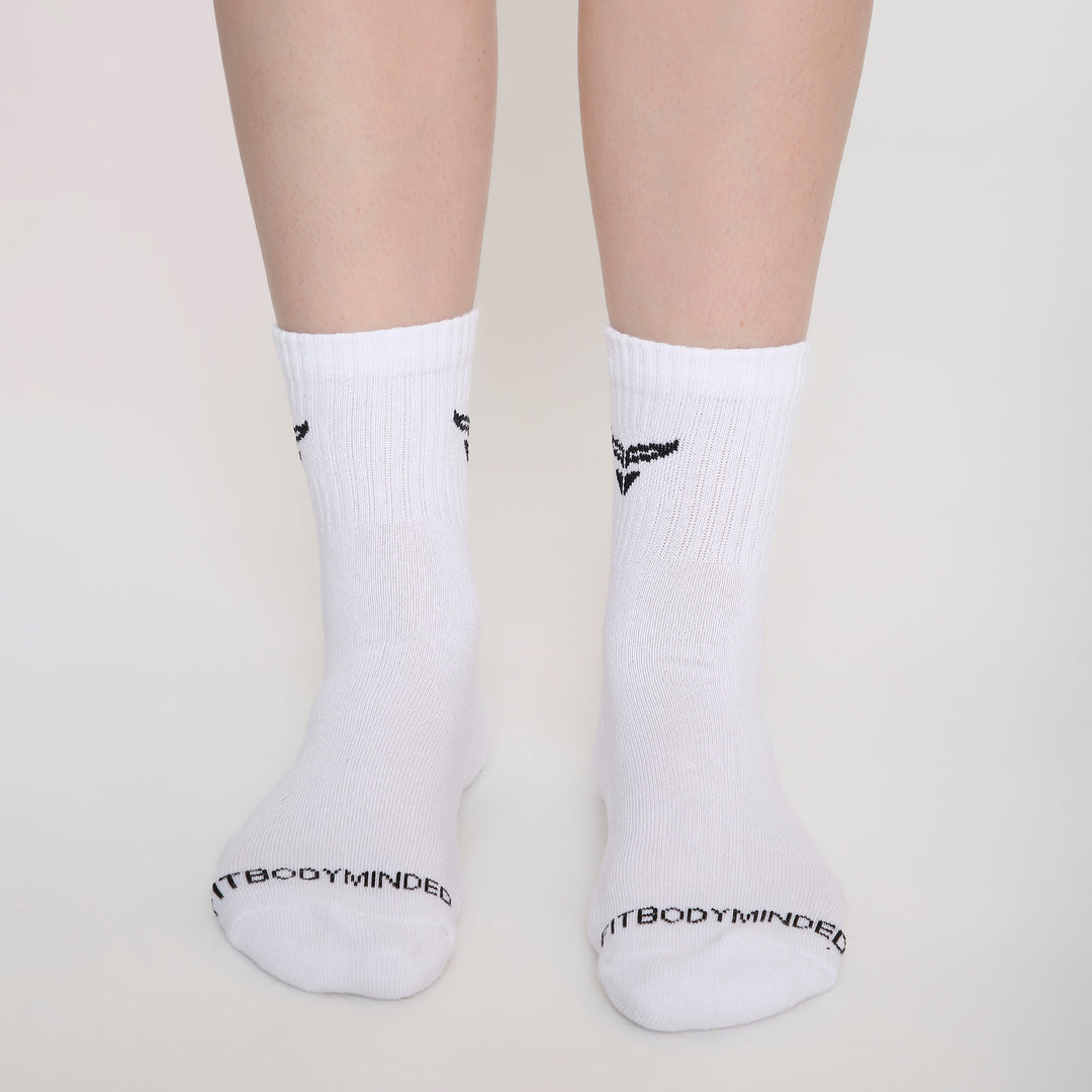 CUSHIONED MID CUT CREW WHITE SOCKS - PACK OF 3