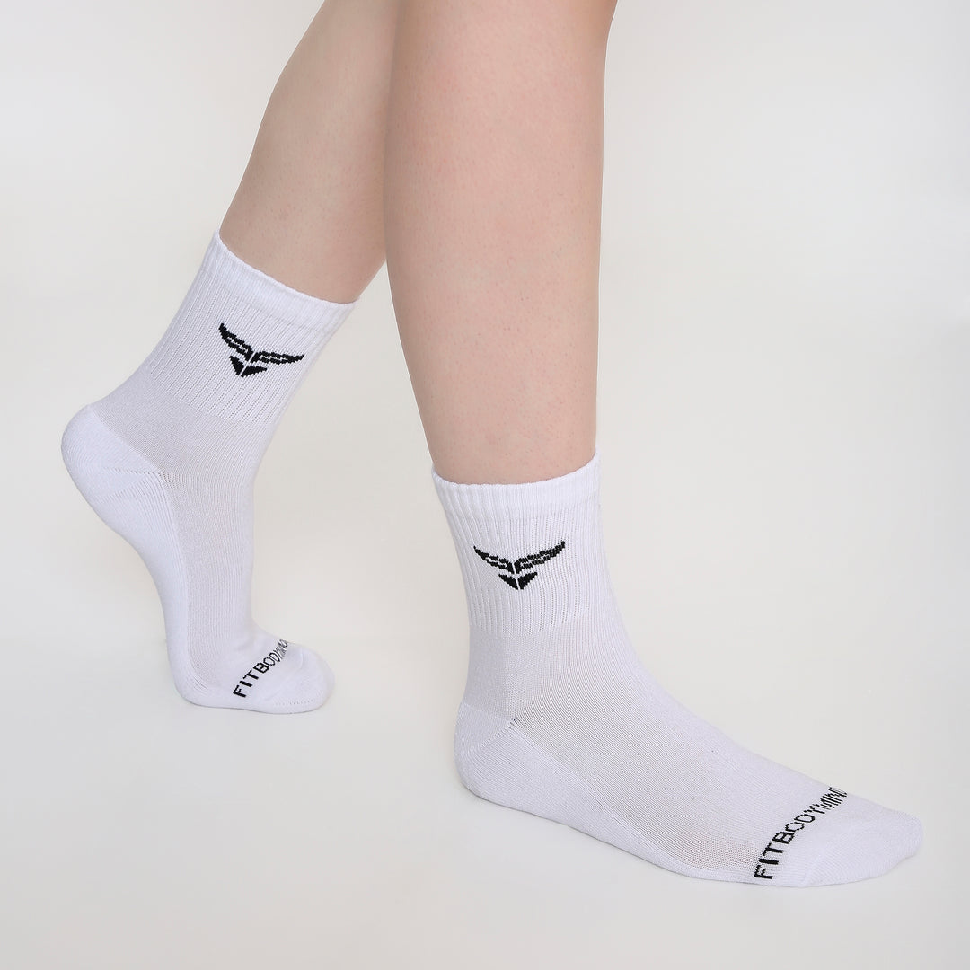 CUSHIONED MID CUT CREW WHITE SOCKS - PACK OF 3