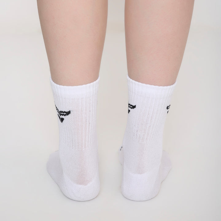 CUSHIONED MID CUT CREW WHITE SOCKS - PACK OF 3