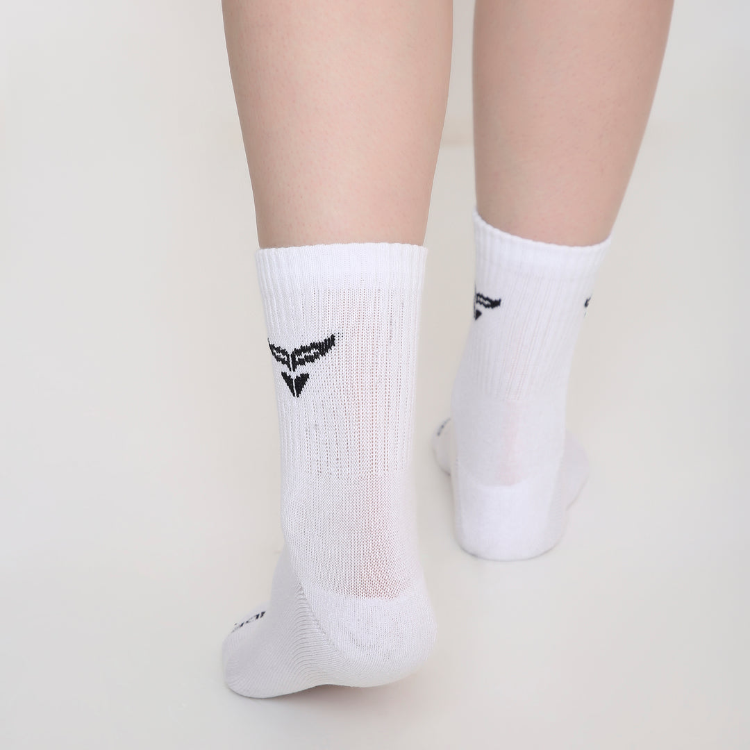 CUSHIONED MID CUT CREW WHITE SOCKS - PACK OF 3
