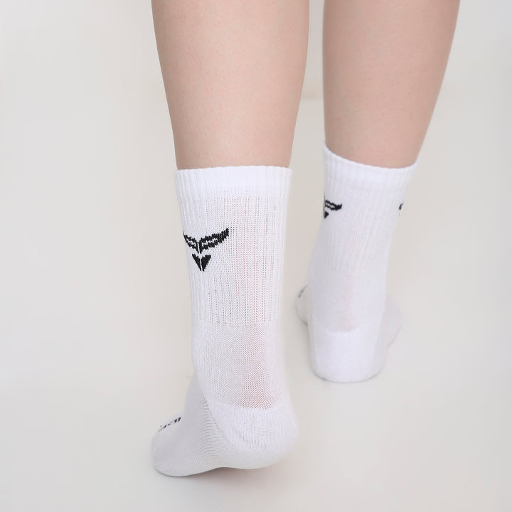 CUSHIONED MID CUT CREW WHITE SOCKS - PACK OF 3