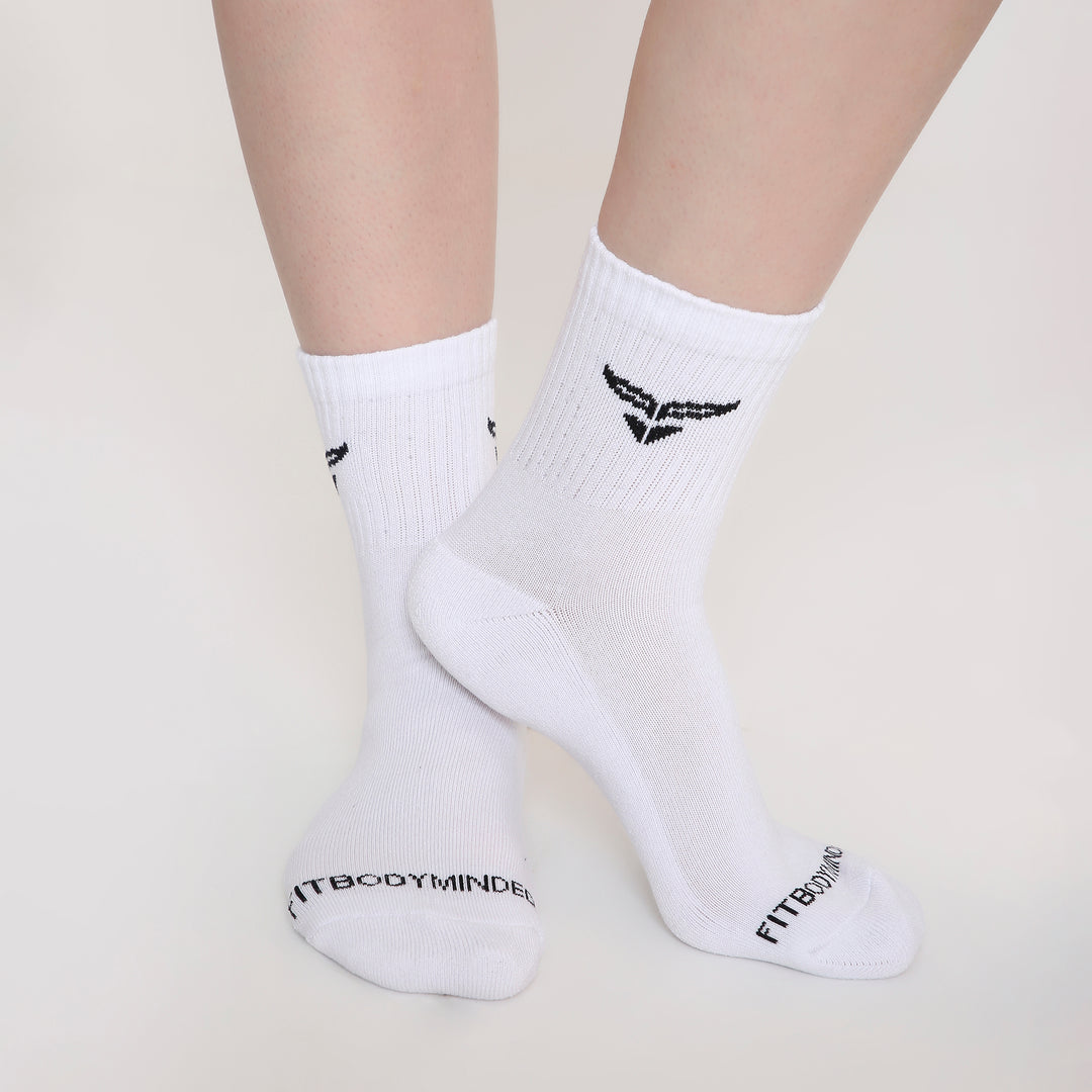 CUSHIONED MID CUT CREW WHITE SOCKS - PACK OF 3