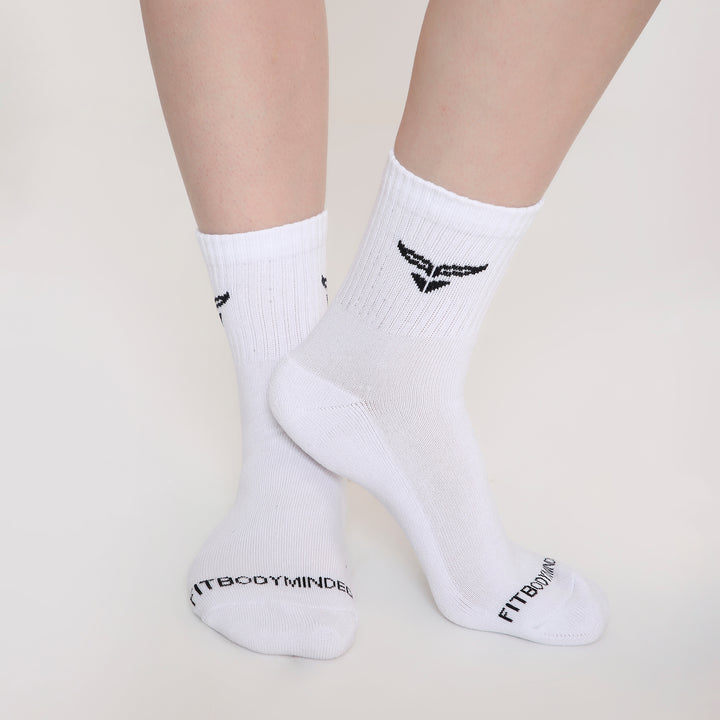 CUSHIONED MID CUT CREW WHITE SOCKS - PACK OF 3