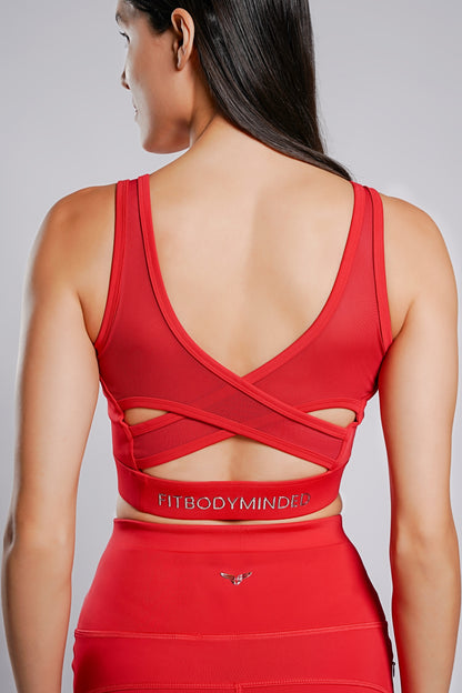 Premium Crossover Sports Bra - Fire Red