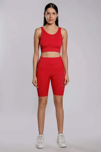 Premium High Waisted Cycling Shorts - Fire Red