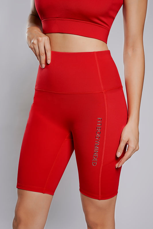 Premium High Waisted Cycling Shorts - Fire Red