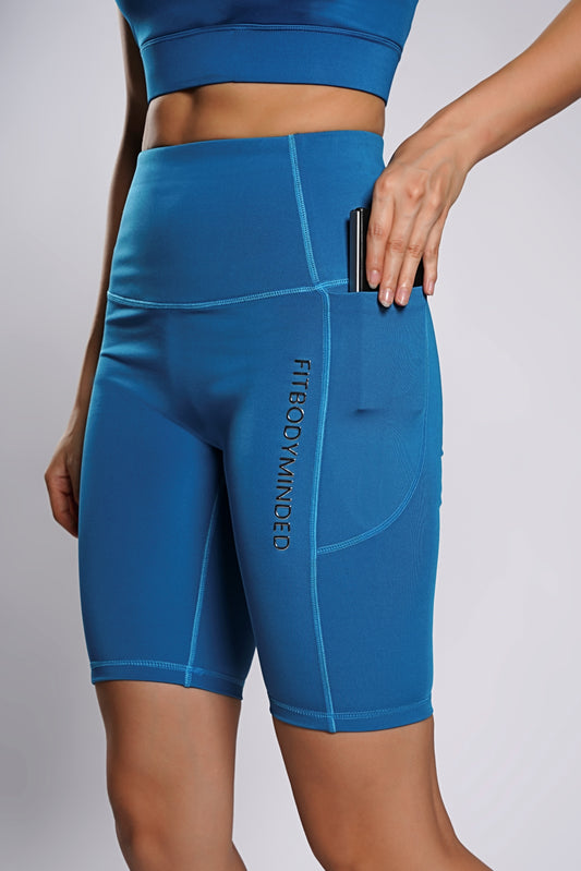 Premium High Waisted Cycling Shorts - Bahama Blue