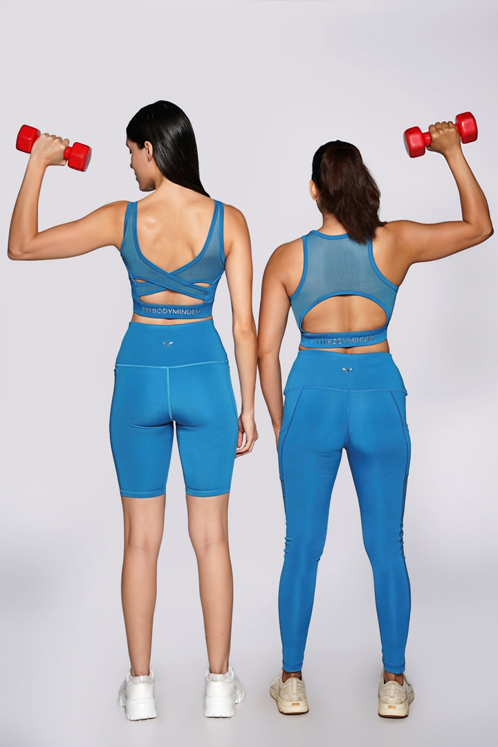 Premium High Waisted Cycling Shorts - Bahama Blue