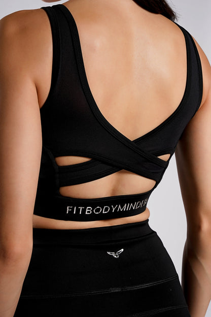 Premium Crossover  Sports Bra - Black