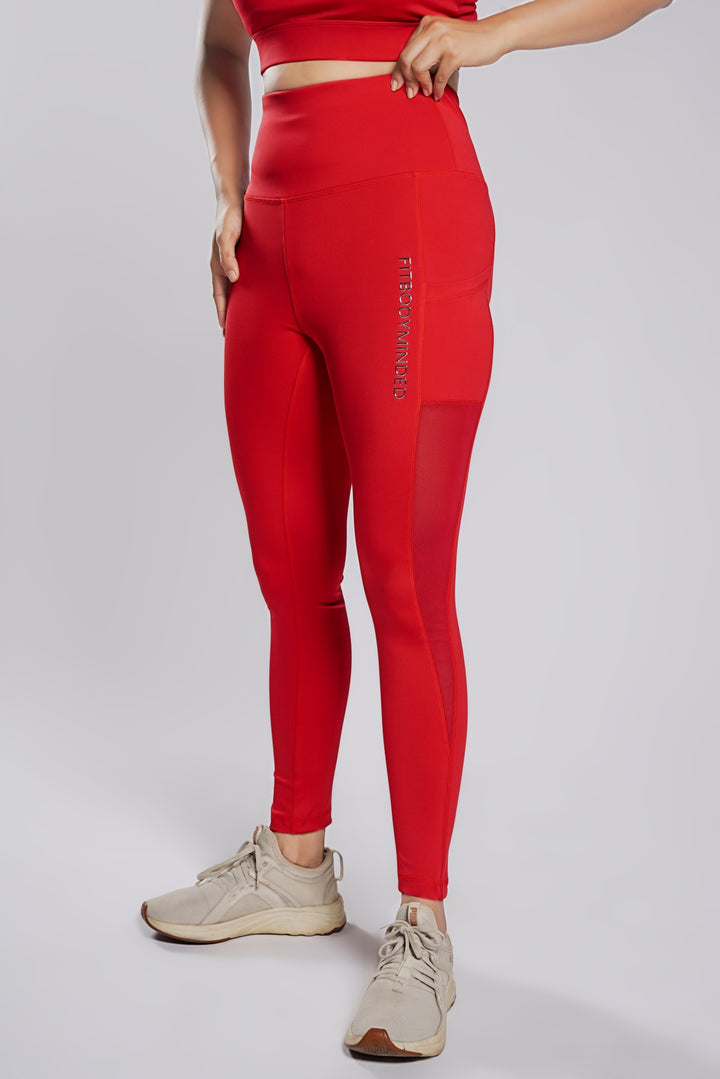 Premium Girl On The Run Mesh Leggings - Fire Red