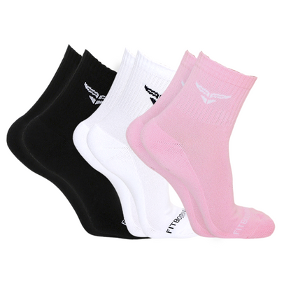 CUSHIONED MID CUT CREW ASSORTED COLORS SOCKS - PACK OF 3