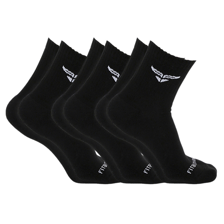 CUSHIONED MID CUT CREW BLACK SOCKS - PACK OF 3