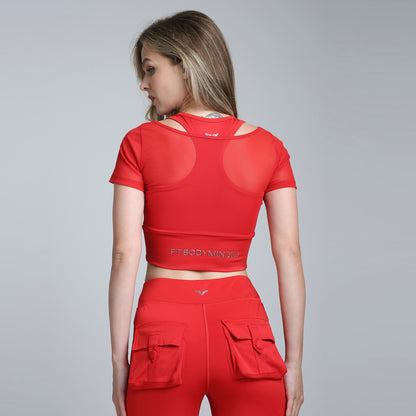 HYBRID MESH FIRE RED TEE