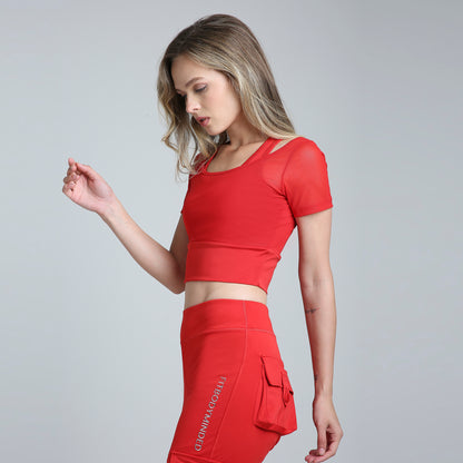HYBRID MESH FIRE RED TEE